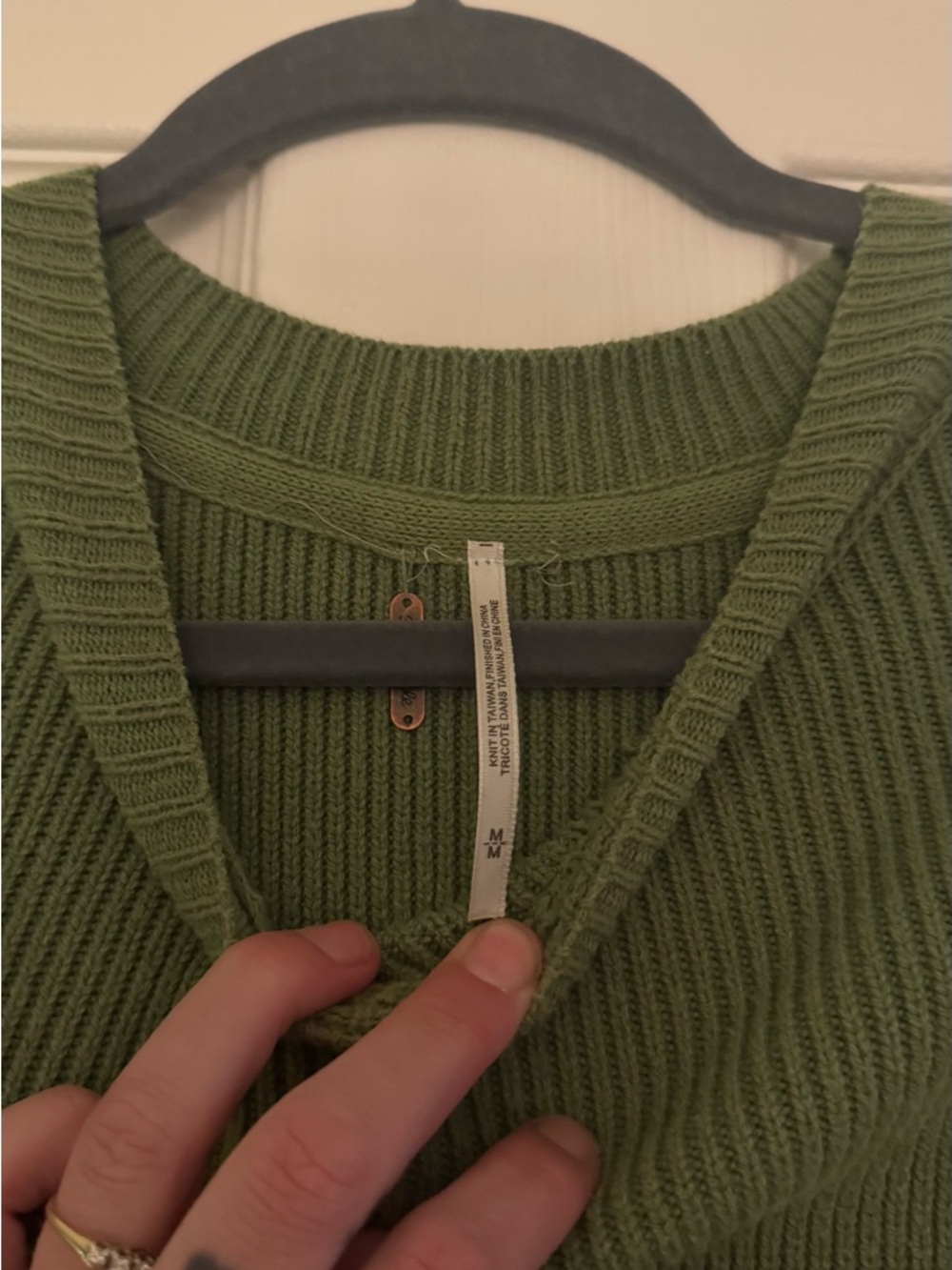 Free People Relaxed Olive Green Women's Ribbed Sweater - Picture 2 of 5